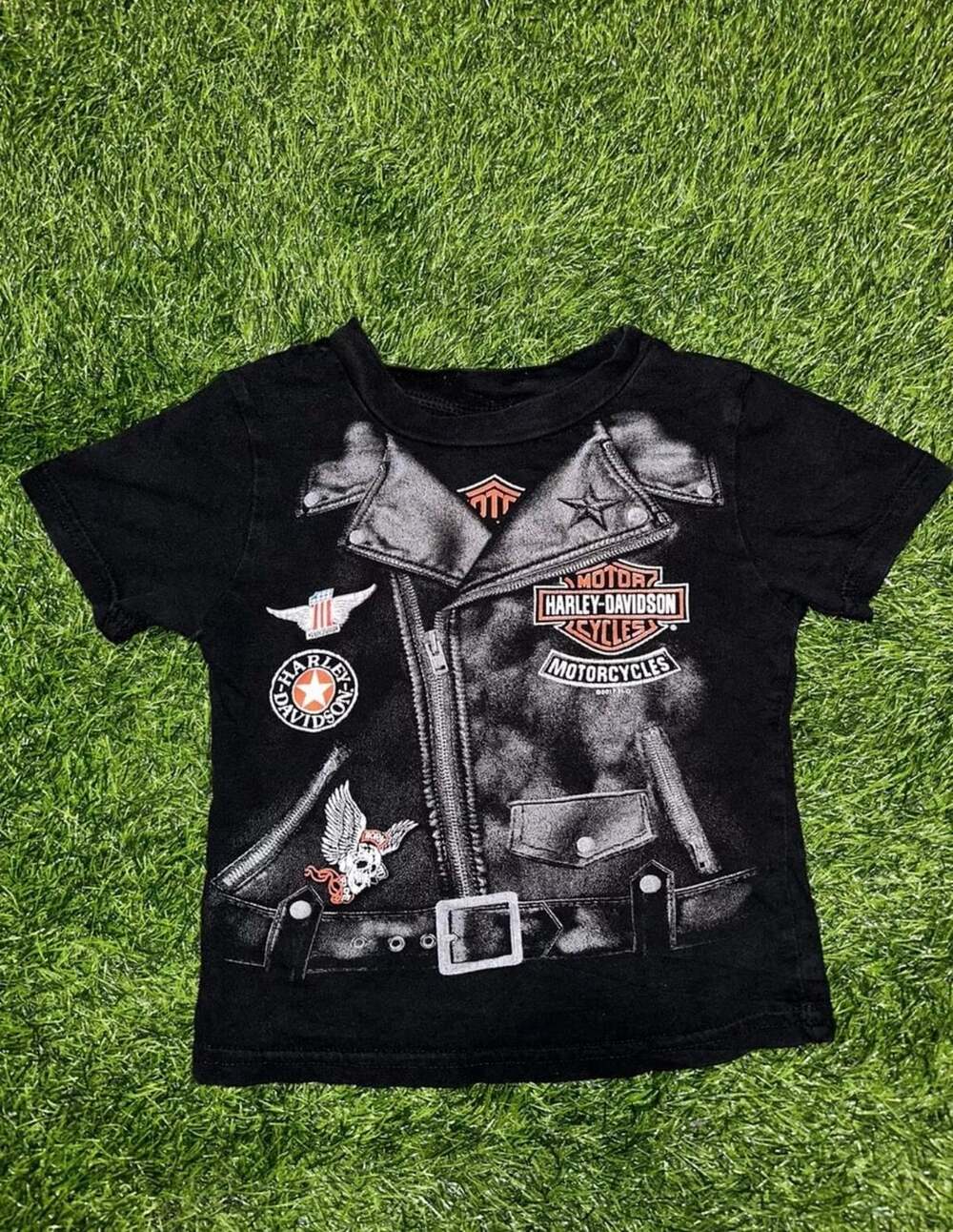 Harley-Davidson Graphic T-Shirt Size 4T Black Leather Jacket Print